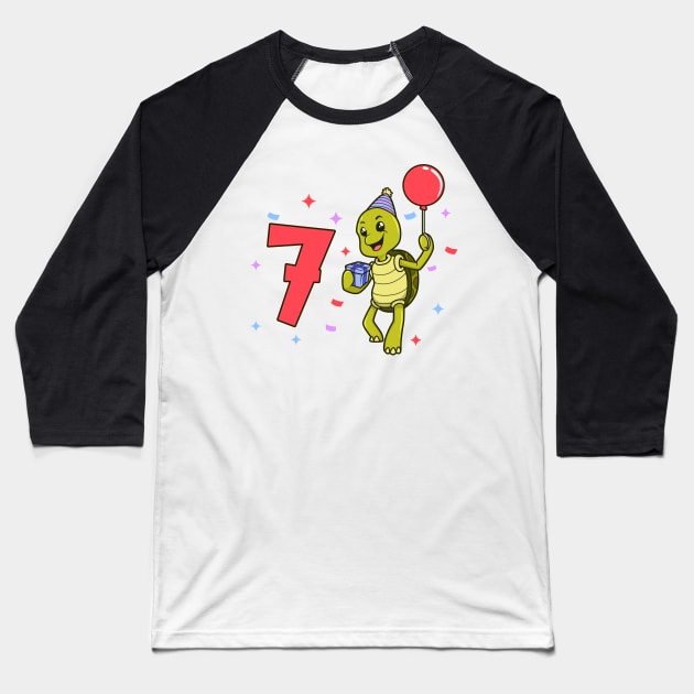 I am 7 with turtle - kids birthday 7 years old Baseball T-Shirt by Modern Medieval Design